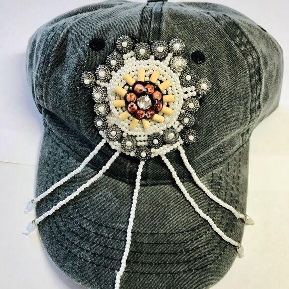 Distressed Denim Ball Cap w Dream Catcher Design - Picture 7 of 8